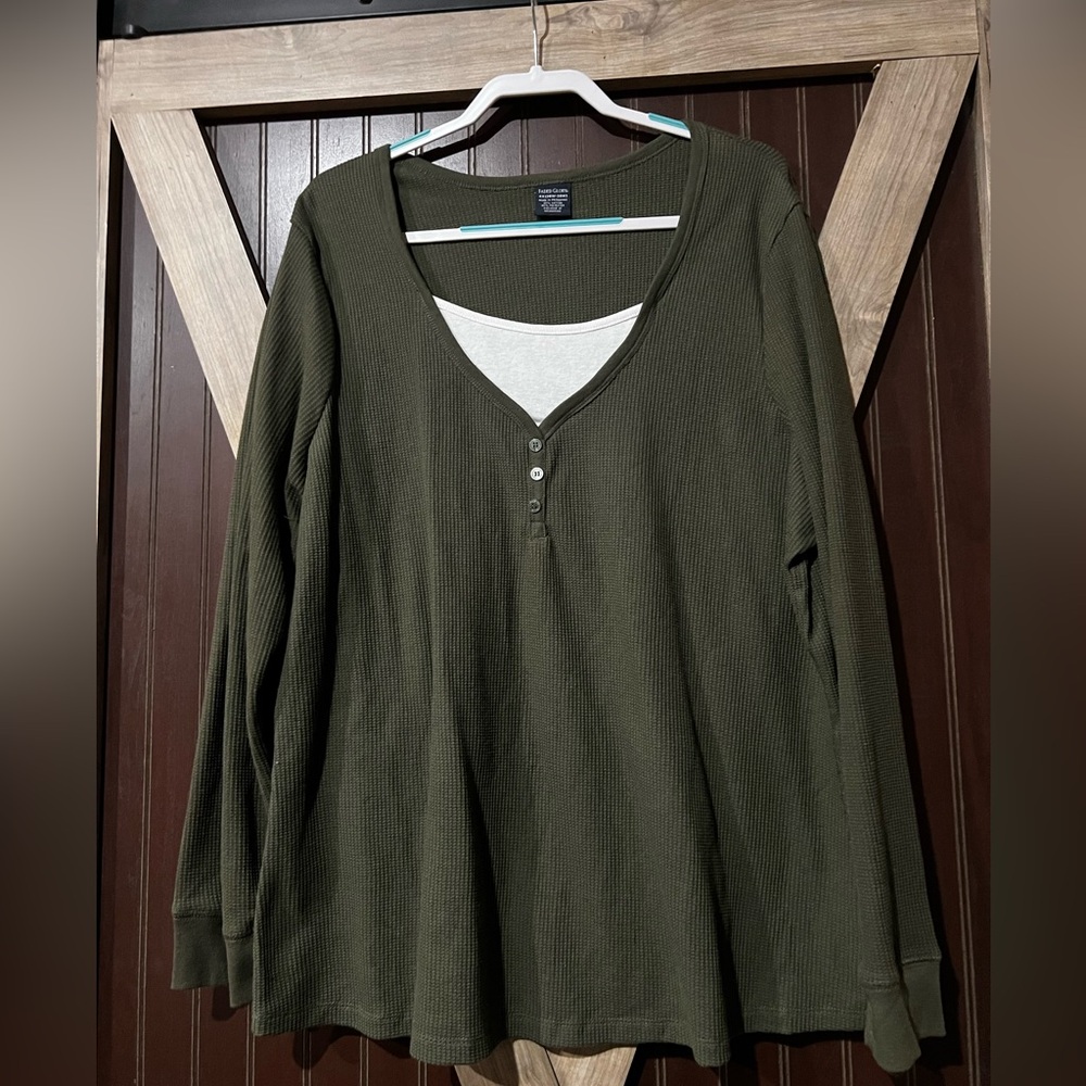 Faded Glory Deep Green Long Sleeve Tee Waffle-knit